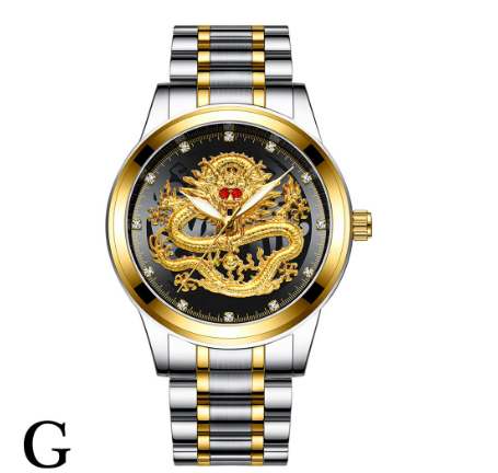 POSHI Men's Luxury Gold Watch Original Waterproof 30M Dragon Dial Quartz For Luminous Stainless Steel Strap M005