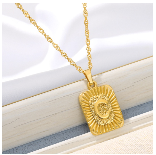 Maxzone Initial A-Z Letter Necklaces Unisex Charm Luster Gold Medal Capital Letter Necklace Pendant For Women Men Jewelry Gift C