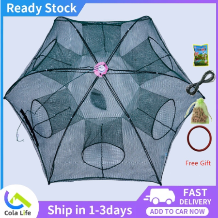 6/8-Hole Folding Umbrella Fishing Gear Shrimp Cage Crab Fish Trap Throwing Net