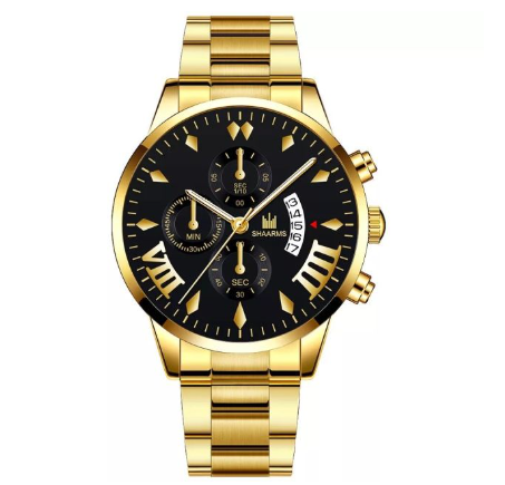 Fashion Men's Automatic Calendar Stainless Steel Analog Watch Business Waterproof Casual Men Quartz Wristwatches Relo Ng Kalalakihan GOLD BLACK