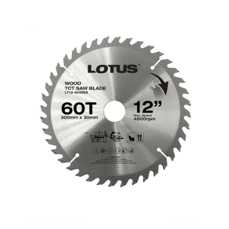 Lotus TCT Saw Blade 12" 60T (WOOD) LT12-60WSX - Cutting Tools