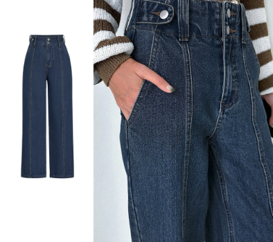 Lovito Women Cat'S Whiskers Spiked Structure Line Jeans L68ED118 Dark Blue