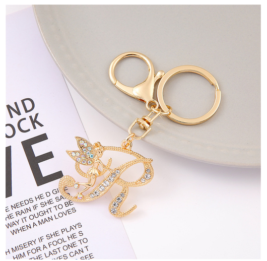 Exquisite Elf Letter Metal Keychains Luxury Gold Color Rhinestone Alphabet Keyrings For Men Women Handbag Ornaments Gifts R