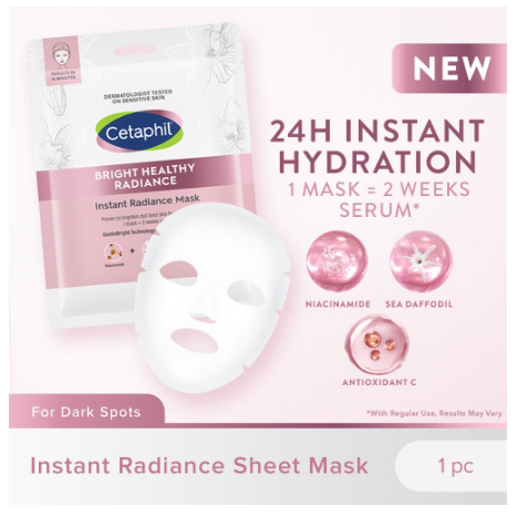New! Cetaphil Bright Healthy Radiance Instant Radiance Sheet Mask 23ml (Brightening / Niacinamide)