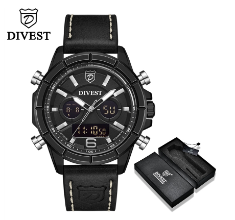 DIVEST Fashion Brand Men's Watches Chrono Sport Male Military Dual Display Men Watch Waterproof Luminous 9002 BLACK
