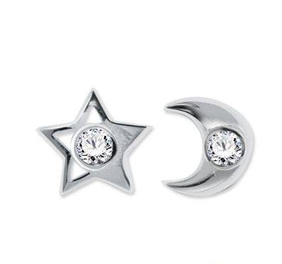 Sterling Silver Star and Moon Stud Stone Earrings