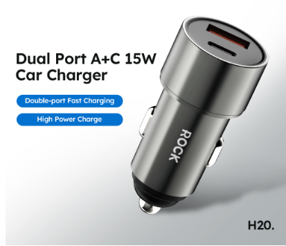 Rock Space H20 Dual Port USB A+C 15W Car Charger Fast Charging Aluminum Alloy