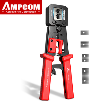 AMPCOM RJ45 Crimp Tool Ratcheting Hand Tools For 6P 8P Multifunctional Ethernet Crimper Professional Crimper For Pass Through