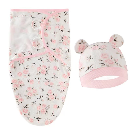 Newborn Baby Muslin Swaddle Blanket Hat Set Swaddle Bedding Wrap Blanket Baby Swaddling S9