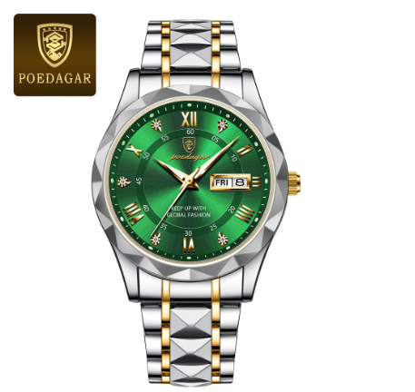 POEDAGAR 100% Original Luxury Business Fashion Men's Gold Watch Waterproof Luminous Date Stainless Steel Quartz Swiss Wrist Watch 003