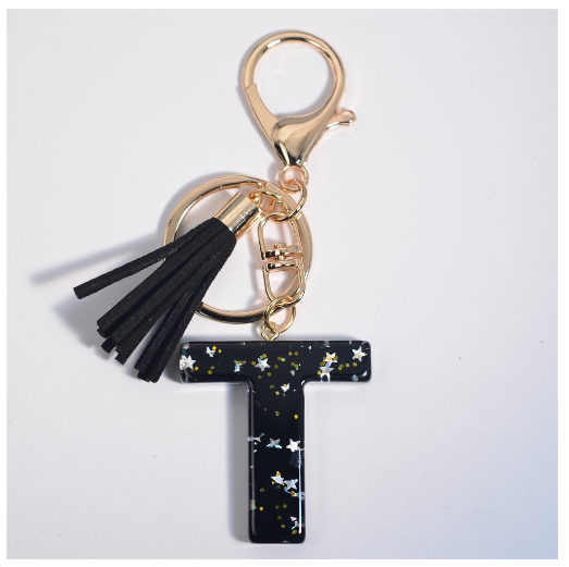 Black A-Z 26 Letter Key Chain Fashion Star Sequin Filled Initials Keyrings For Women Bag Ornaments Charm Car Key Holder Gifts T