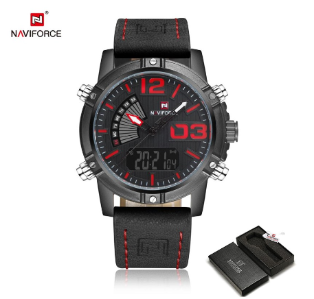 Naviforce NF9095 Men Business Luxury Brand Military Sport Watches Quartz Week Display Wristwatch RED BLACK