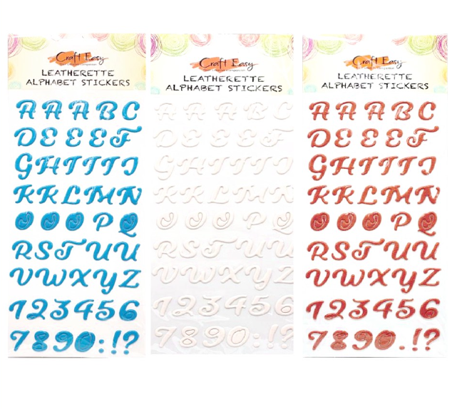 Craft Easy Leatherette Alphabet Stickers Blue, Peach and Orange Set Journaling and Scrapbook