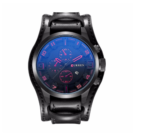 Curren Men's Watch Quartz Fashion Leather Waterproof Watches with Box 8225 RED