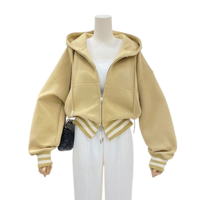 Lovito Women Zipper Fabric Stitching Coat Lne19160 (Khaki)