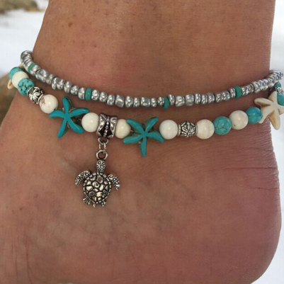 Starfish Turquoise Beads Sea Turtle Anklet