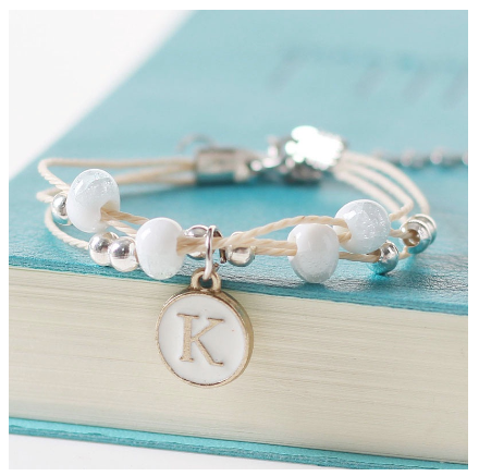 Fashion Ceramics Beads Letters A-Z Bracelet Elastic Chain Bangle Women Men Couple Jewelry Gifts K