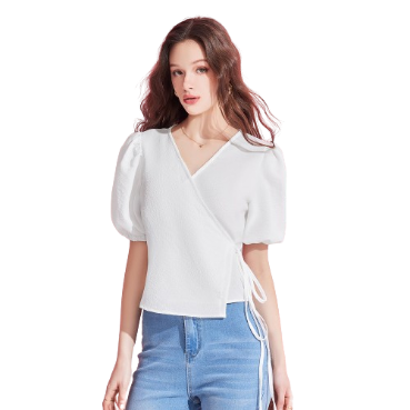 Lovito Elegant Plain Lace Up Asymmetrical Blouse for Women L74ED114