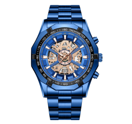 Original Luxury Fashion Hollow Luxury Stainless Steel Waterproof Men's Business Watch Blue Quartz Wrist Watch M3