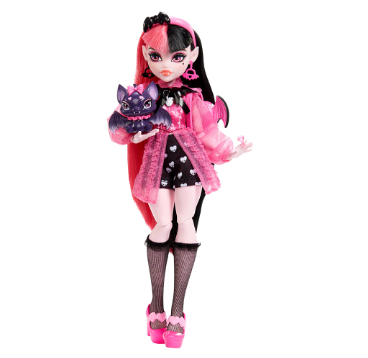 Monster High Fashion Doll Draculaura Signature Look in Pink & Black Hair with Pet, Accessories Toys