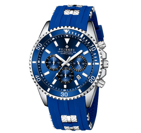 FILIEKEU Fashion Men Watch Analog Quartz Waterproof Sport Watches Stainless Steel Luminous Business Watch  BLUE