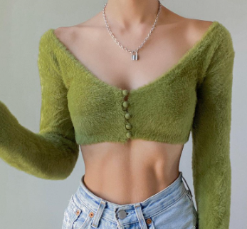 Fashion Women V Neck Button Long Sleeve Sexy Top