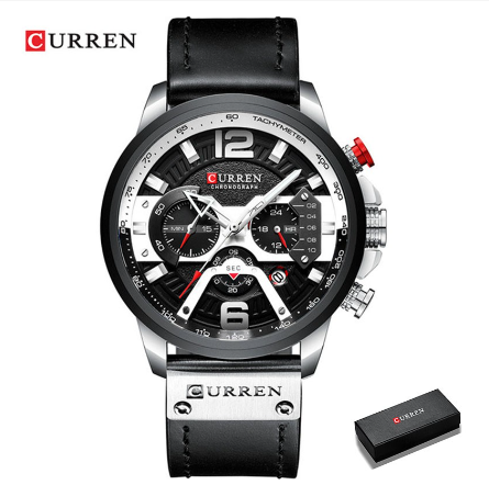 Curren Top Brand Fashion Casual Sport Watches for Men Military Leather Wrist Watch Man Clock Chronograph 8329 SILVER BLACK