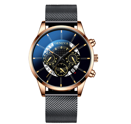 European and American fashion watch luxury calendar stainless steel mesh quartz watch sports watch men's business casual watch 01