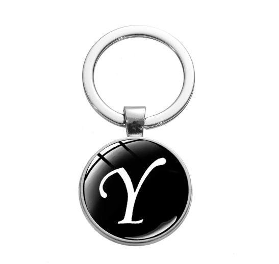 26 English Letters Glass Round Charm Key Ring A-Z Initial Name Keychain Bag Ornaments Car Key Chains Jewelry Gift Accessories Y
