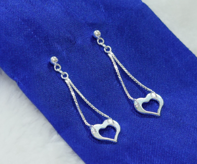 Italy Sterling Silver Heart Stud Dangling Earring