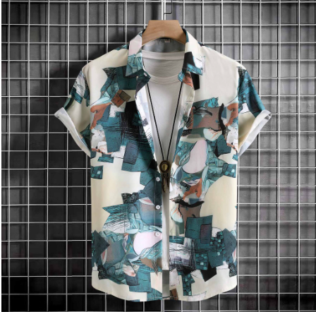 New Men's Stylish Retro Boho Short Sleeve Lapel Button Casual Floral Shirt Plus Size Vintage Bohemian Outfit