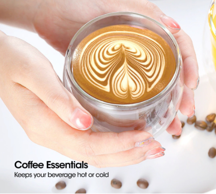 CRYSALIS Double Wall Glass Espresso Coffee Cup 80ml [Set of 2] Drinking Glass Coffee Mug Stemware