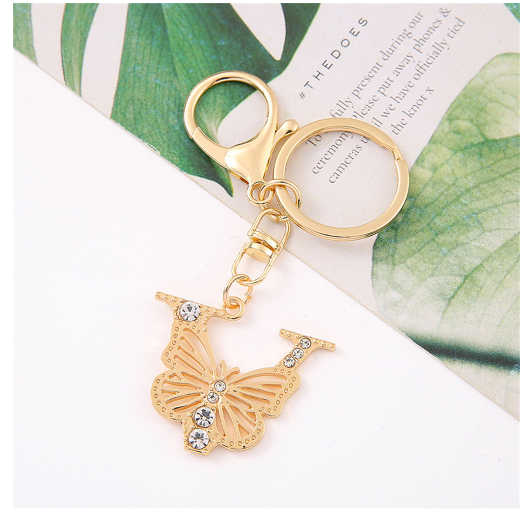 1Pcs Fashion Hollow Butterfly 26 Letter Keychains Luxury Rhinestone A-Z Initials Metal Keyrings Car Key Holder Bag Accessories V
