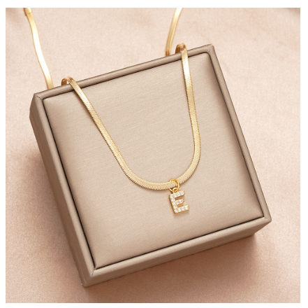 Luxury 18K Gold A-Z Initial Letter Necklace for Women Stainless Steel Snake Zircon Pendant Choker Accessories Jewelry E