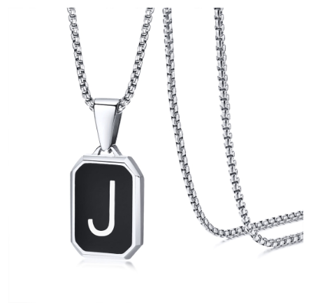 Meaeguet Black Fashion Necklace For Men Letter A-Z Pendant Stainless Steel Birthday Gift For Boyfriend J