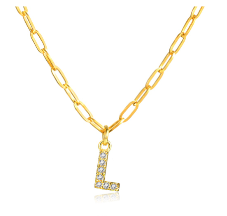 Vnox 18K Gold Initial Letter Necklace,Gold Letter Necklace,Initial Necklace L