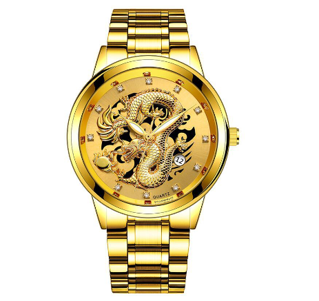 Creative Embossed Chinese Dragon High-end Business Calendar Watch Diamond-studded Steel Band Men's Quartz Watch 001