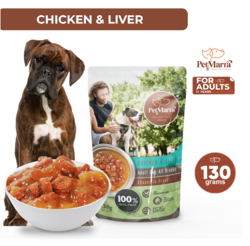 PetMarra Adult Dog Wet Food Pouch Chunks in Chicken and Liver 130g
