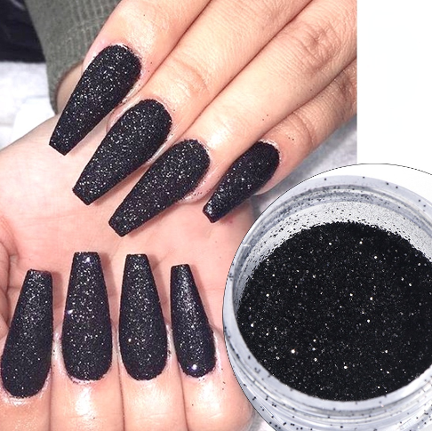 1 Box Black Nail Glitter Powder Shiny Sandy Chrome Pigment Flakes Sweater Winter Manicure Nails Art Decoration