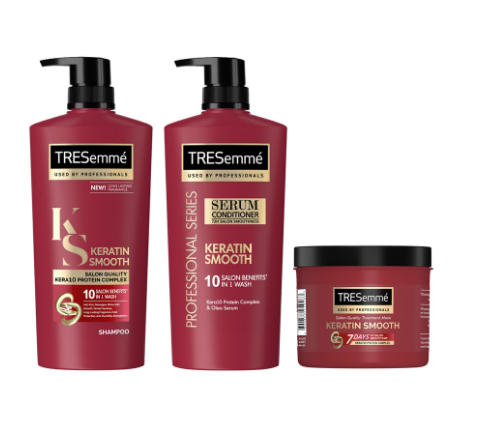Tresemme Keratin Smooth Shampoo 620ml, Serum Conditioner 650ml, Treatment 400ml (Bundle of 3)