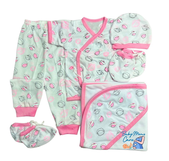 8Pcs Newborn Set Blanket Mittens Booties Bonnet Shortsleeve Pajama Essential Printed Cotton S15