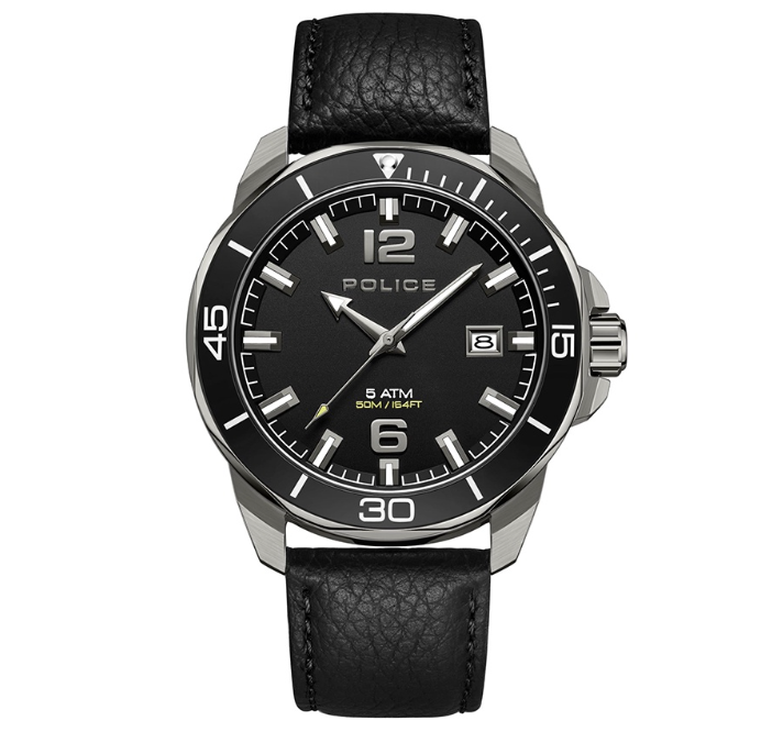 Police Thornton Black Leather Analog Quartz Watch For Men PPEWJB2228102