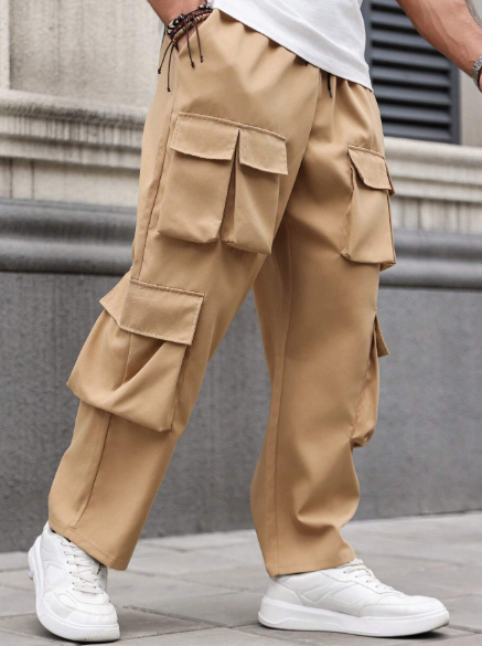 Manfinity Homme Plus Size Solid Color Drawstring Pants With Pockets, Casual