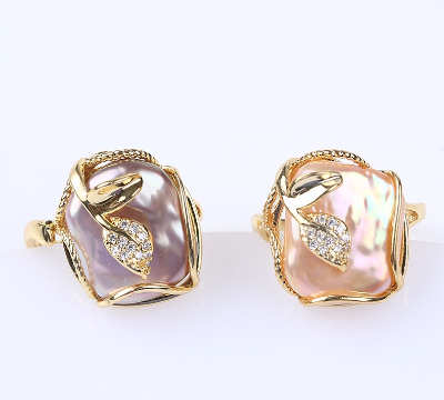 New Square Shape Natural Freshwater Pearl Ring for Women