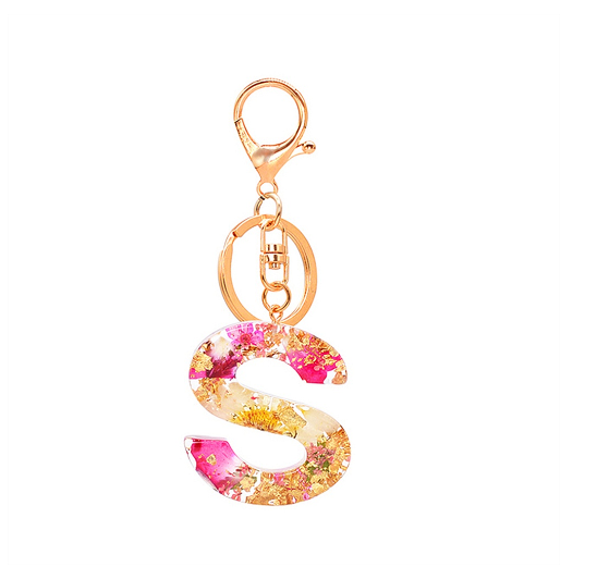 A-Z 26 Letter Pendant Keychains Resin Dried Flower Alphabet Keyring Charm Women Cute Bag Ornamant Accessories Gifts S