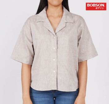 Bobson Japanese Ladies Basic Woven Top Relaxed Fit 142716 Beige
