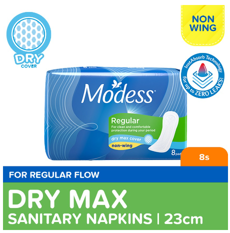 Modess Regular Dry Max Non-Wing Sanitary Napkin 8s - Regular Flow, Dry Feeling