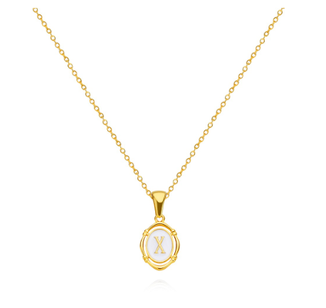 26 Letter Pendant Necklace 18k Gold Oval Shell Neck Chain Necklace Fashion Gift X