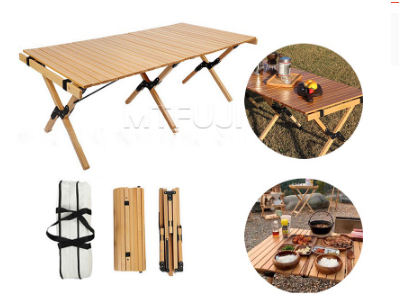 Egg Roll Table Outdoor Wooden Tables 120CM Camping Potluck Table Large Folding Home Table
