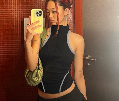 Women Summer Stand Collar Zipper Color Black Backless Cropped Tank